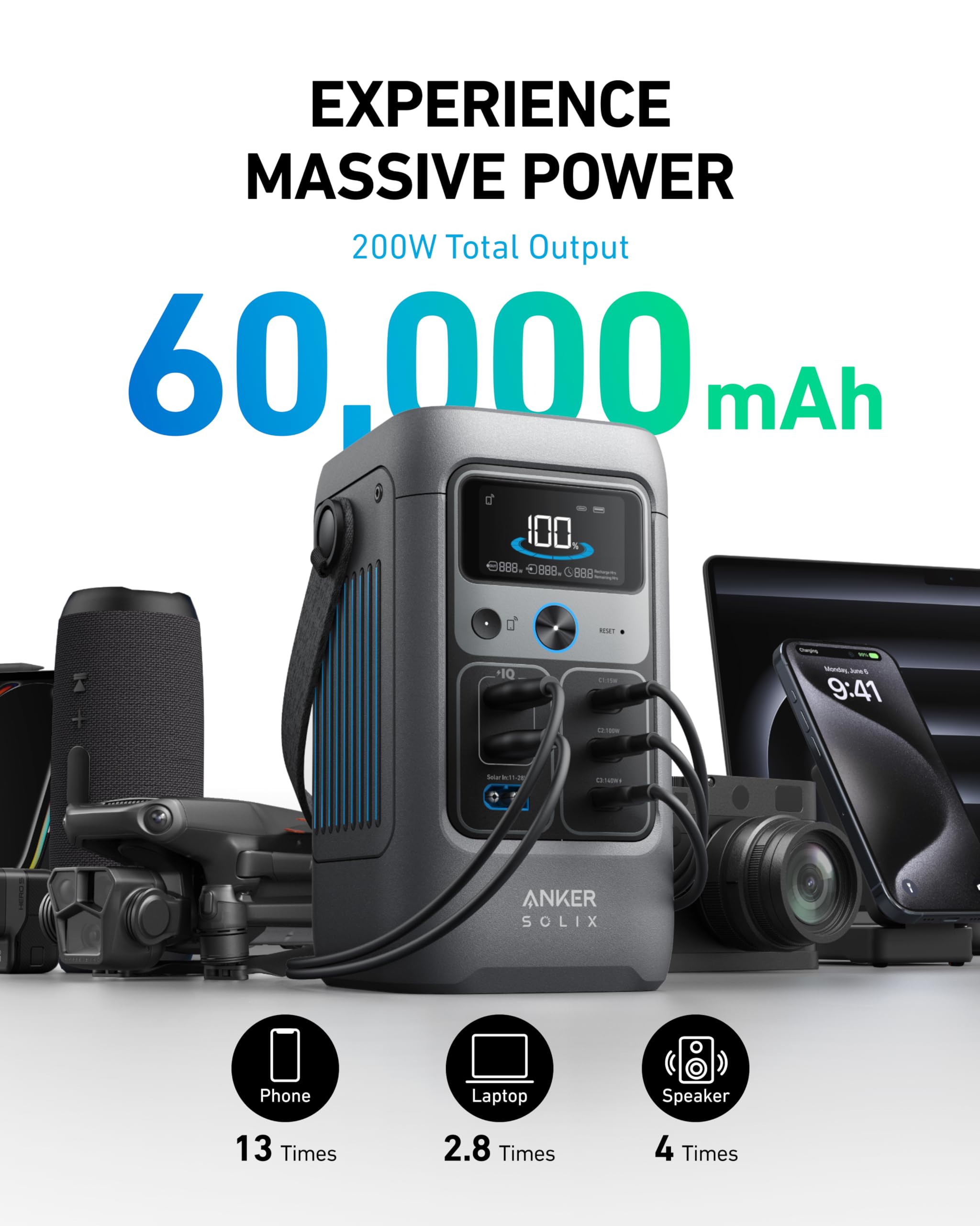Anker Solix C300 DC Power Bank Station 288Wh Portable Power Station, 300W Solar Generator