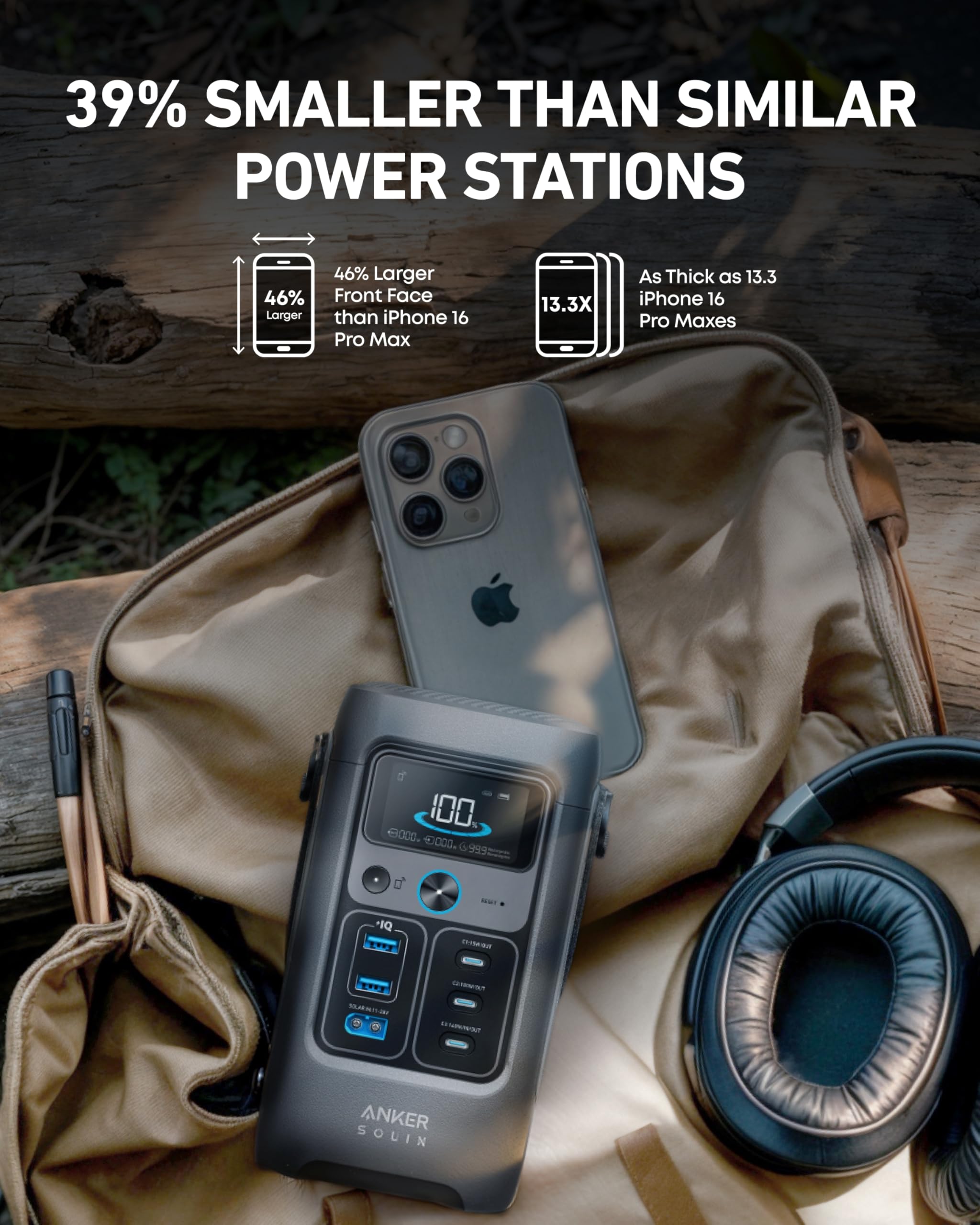 Anker Solix C300 DC Power Bank Station 288Wh Portable Power Station, 300W Solar Generator