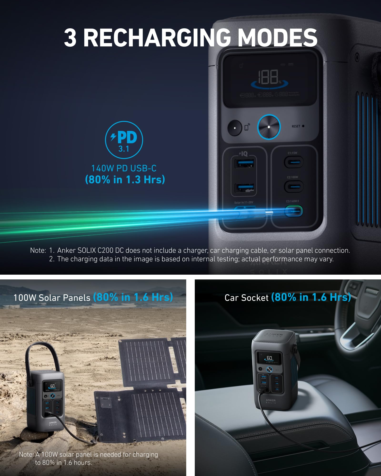 Anker Solix C300 DC Power Bank Station 288Wh Portable Power Station, 300W Solar Generator